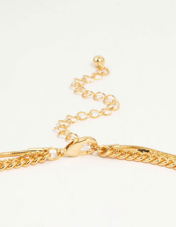 Gold Plated Cross & Chain Layered Necklace