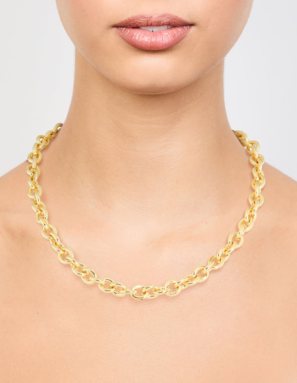 Gold Plated Thick Oval Link Chain Necklace