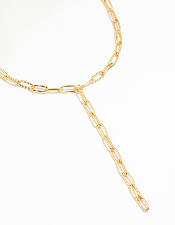Gold Plated Paperclip Link Chain Y-Necklace