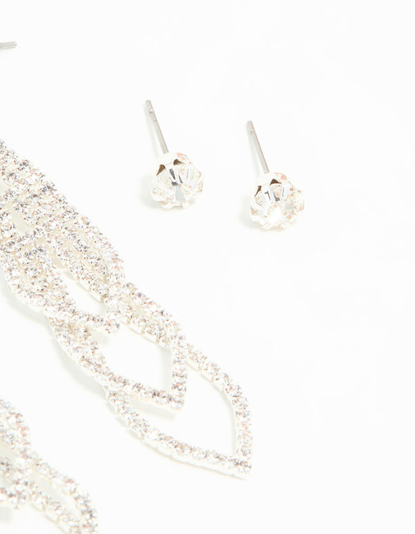 Silver Pearl Triangular Layered Earrings 2-Pack