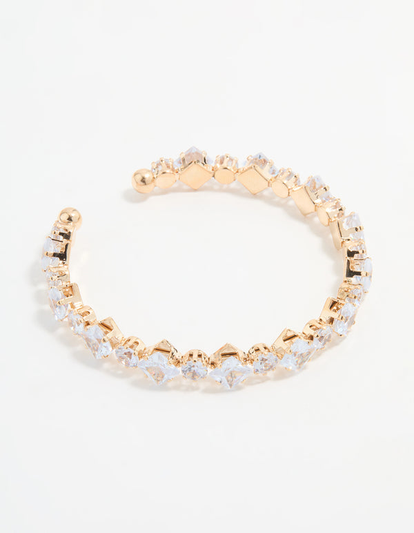 Gold Cubic Zirconia Mixed Shape Wrist Cuff