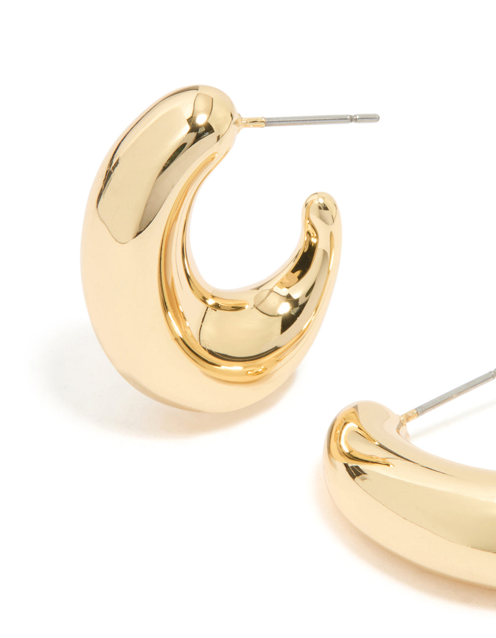 Gold Plated Brass Elongated Chunky Hoop Earrings