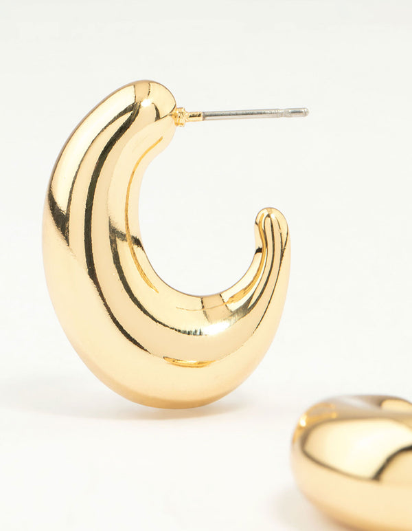 Gold Plated Brass Elongated Chunky Hoop Earrings