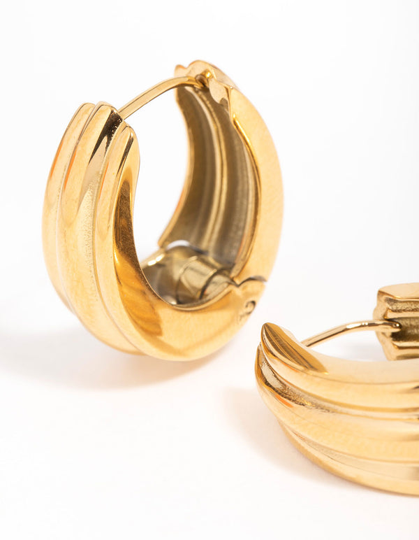 Waterproof Gold Plated Stainless Steel Hinged Hoop Indented Earrings
