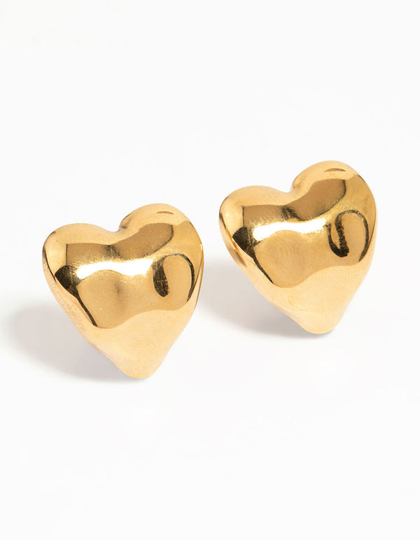 Waterproof Gold Plated Stainless Steel Molten Heart Stud Earrings