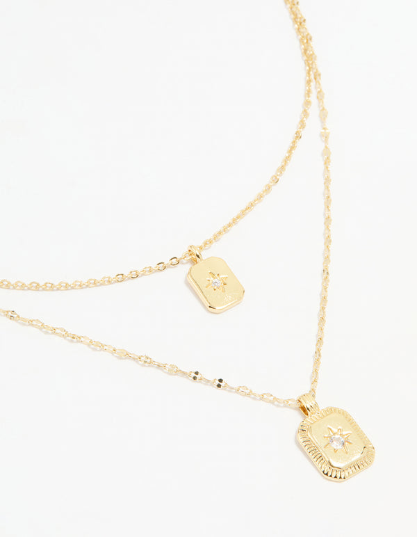 Gold Plated Cubic Zirconia Celestial Layered Necklace