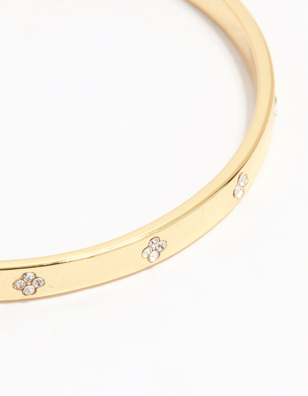 Gold Plated Cubic Zirconia Flower Bangle