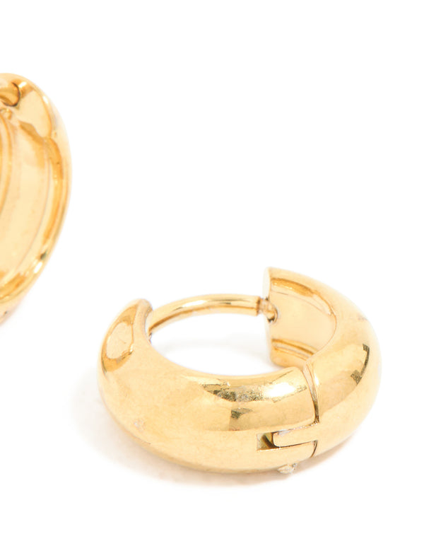 Waterproof Gold Plated Stainless Steel Chunky Huggie Earrings 10 MM
