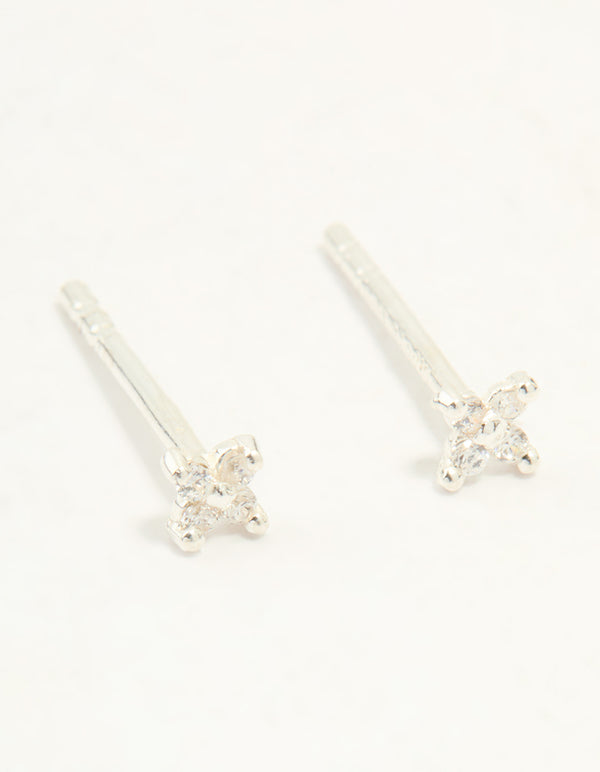 Sterling Silver Cubic Zirconia Micro Flower Stud Earrings