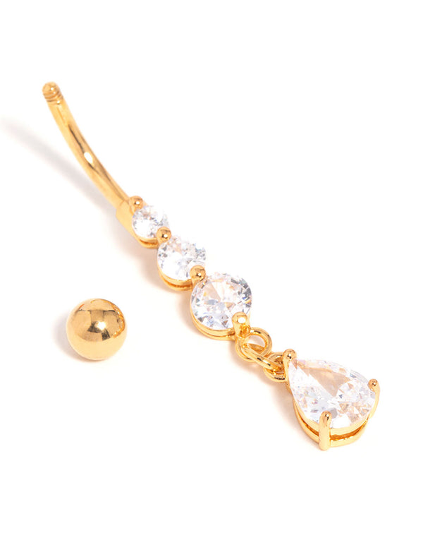 Gold Plated Cubic Zirconia Triple Drop Belly Bar