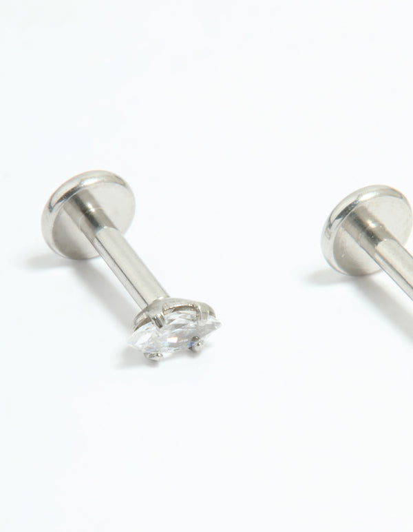 Surgical Steel Cubic Zirconia Mixed Shape Flat Back Studs 3-Pack