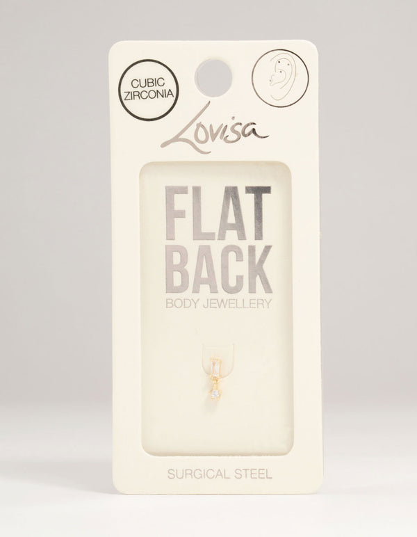 Gold Plated Surgical Steel Cubic Zirconia Baguette Drop Flat Back Stud