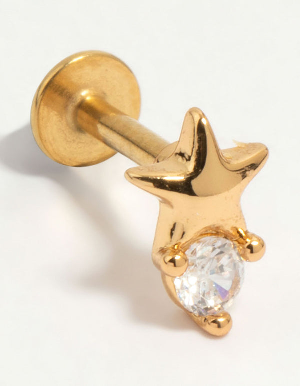 Gold Plated Surgical Steel Cubic Zirconia Micro Star Flat Back Stud