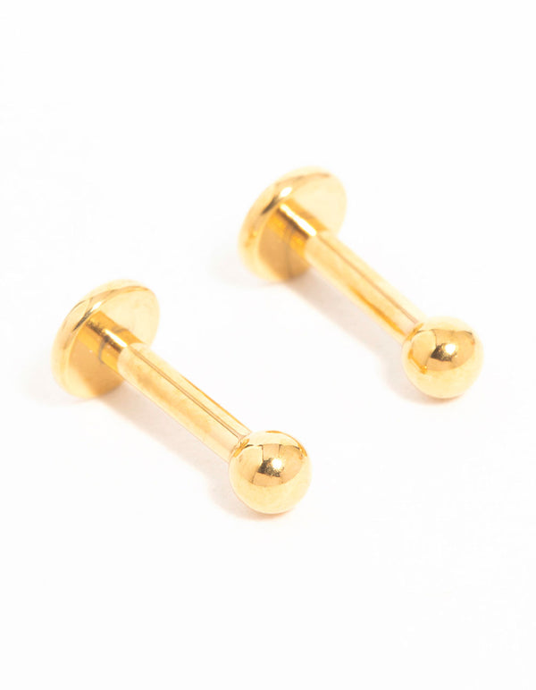 Gold Plated Titanium Micro Ball Flat Back Studs 2-Pack