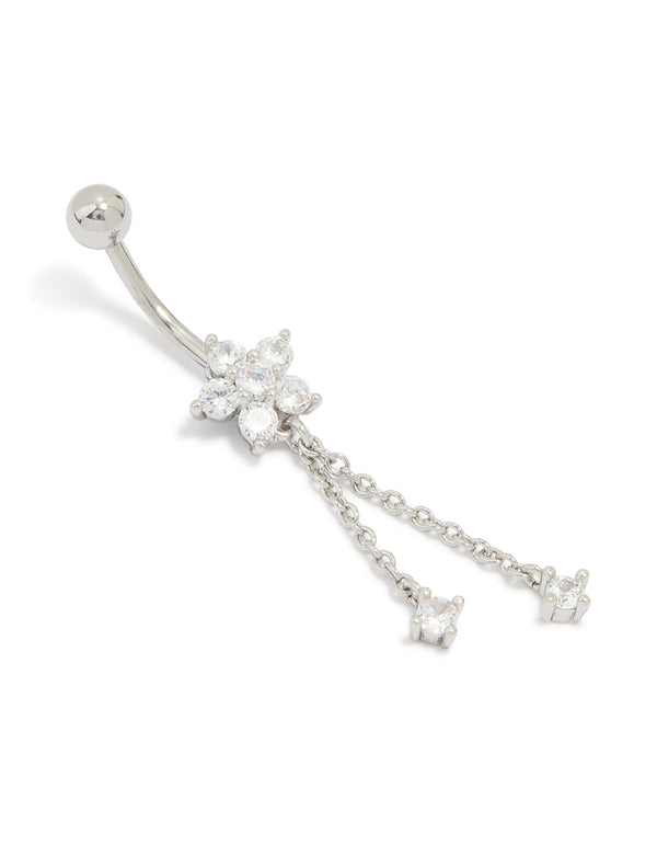 Surgical Steel Cubic Zirconia Flower Chain Belly Bar