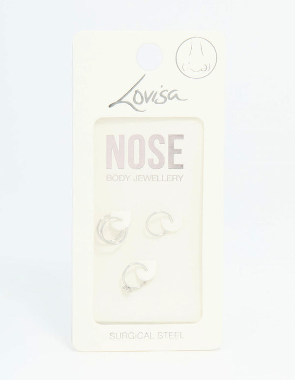 Surgical Steel Mixed Flower Hoop Nose Ring 3-Pack