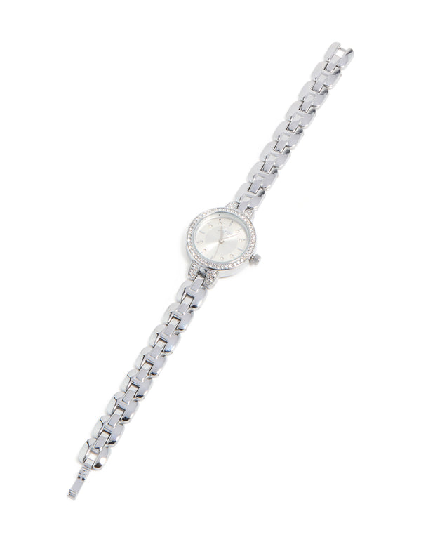 Silver Diamante Small Round Strap Watch