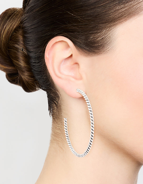 Antique Silver Detailed Hoop Earrings