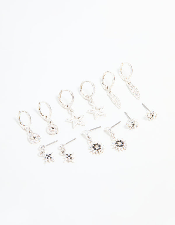 Silver Celestial Drop Earrings 6-Pack