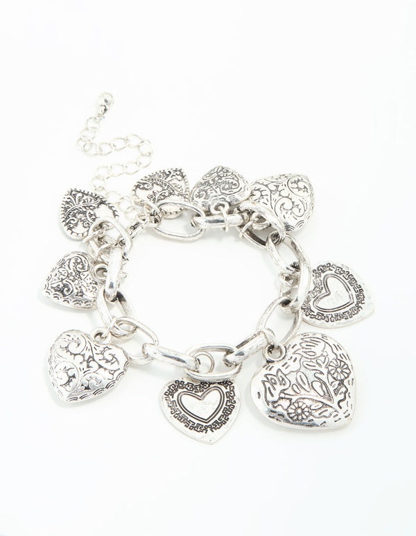 Asymmetrical Silver Chunky Heart Charm Bracelet
