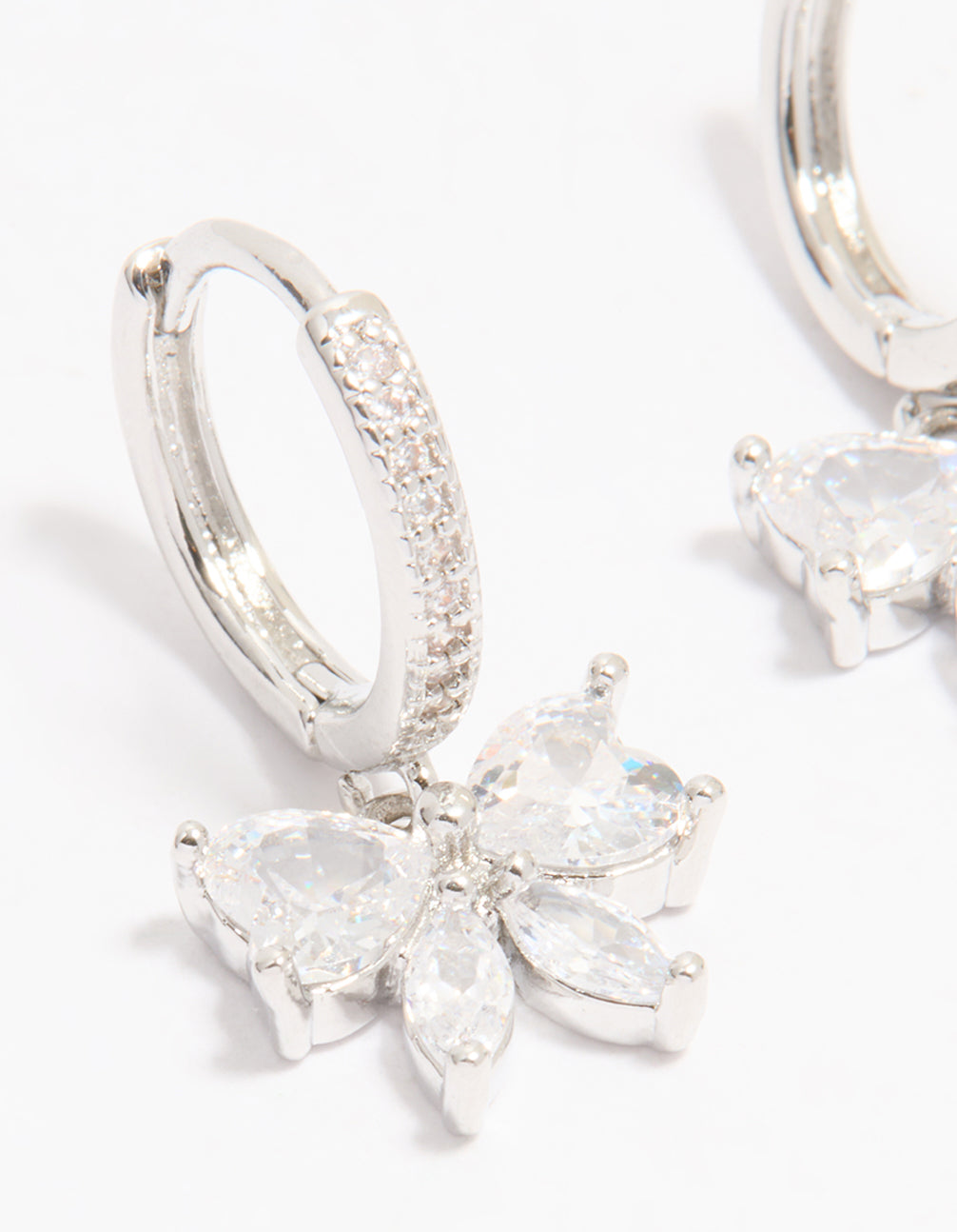 Silver Cubic Zirconia Butterfly Huggie Earrings