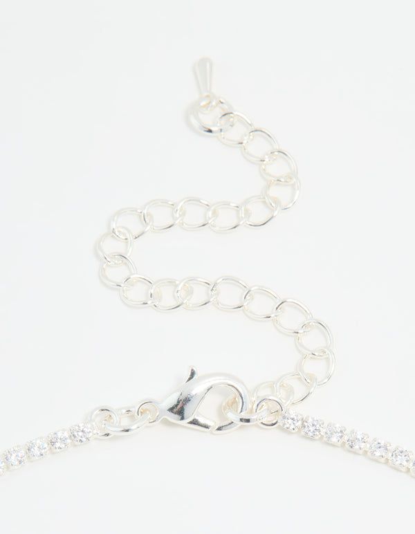 Silver Cubic Zirconia Navette Leaf Necklace & Earrings Set