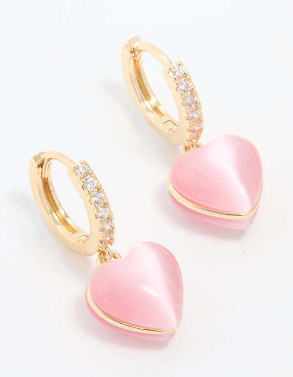Gold Plated Cubic Zirconia Heart Hoop Earrings