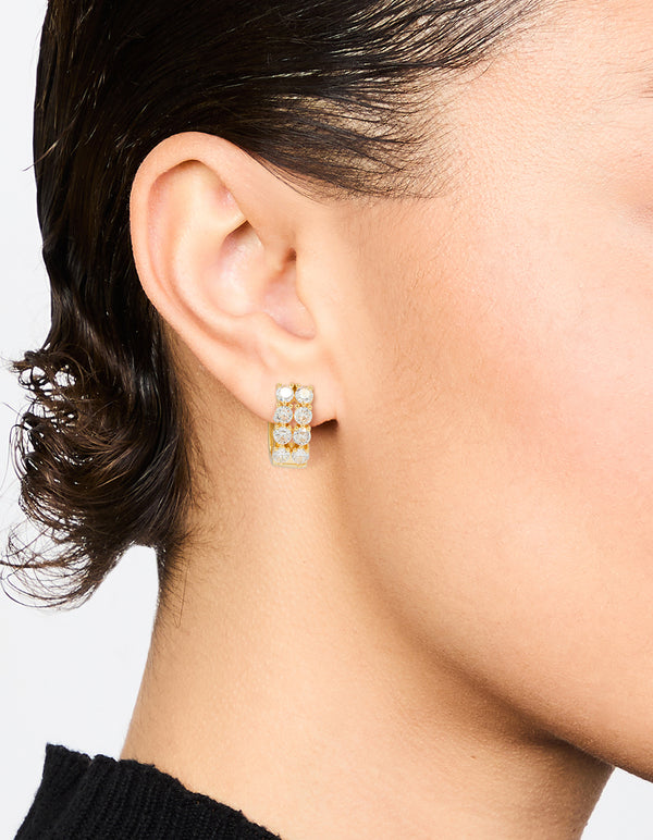 Gold Plated Cubic Zirconia Medium Oval Hoop Earrings