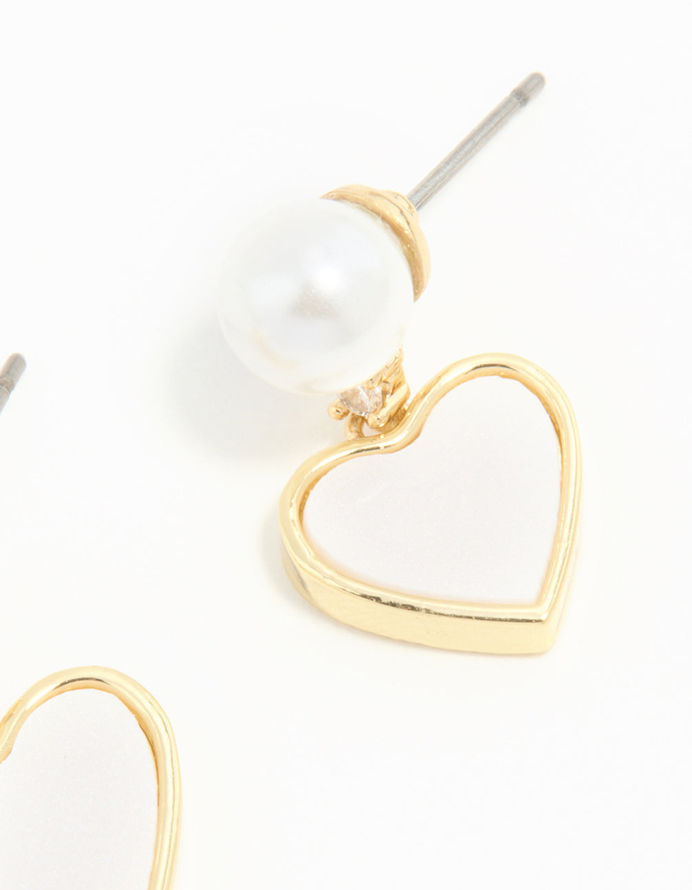 Gold Plated Pearl Catseye Heart Drop Earrings