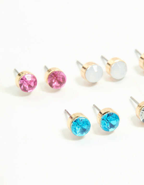 Gold Diamante Weekday Stud Earrings 7-Pack
