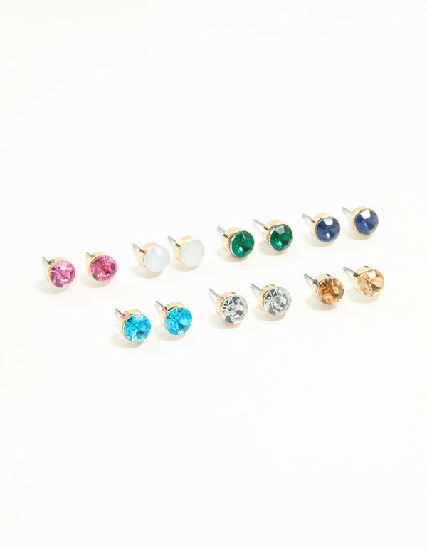 Gold Diamante Weekday Stud Earrings 7-Pack