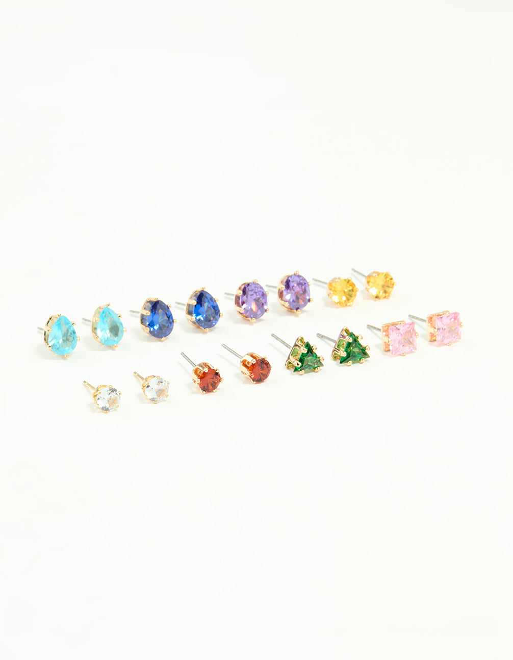 Gold Multicoloured Diamante Mixed Shape Stud Earrings 8-Pack