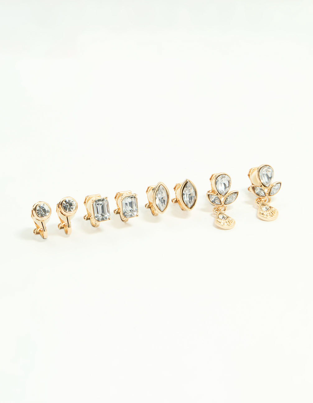 Gold Diamante Mixed Shape Clip-On Earrings 4-Pack