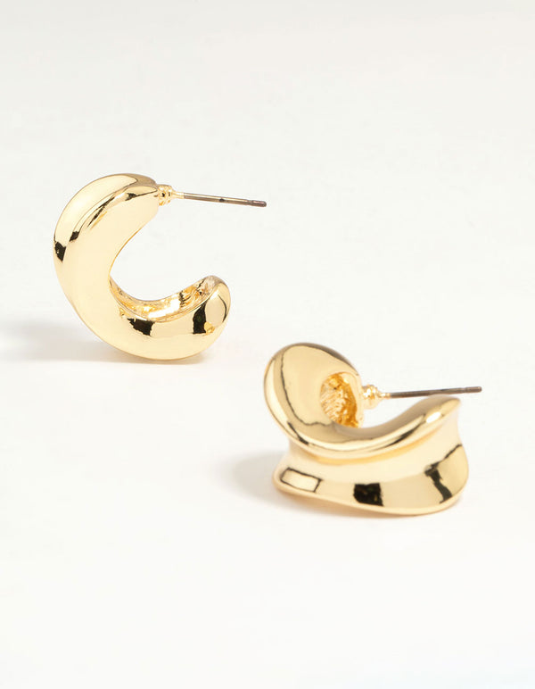 Gold Plated Pinched Hoop Earrings