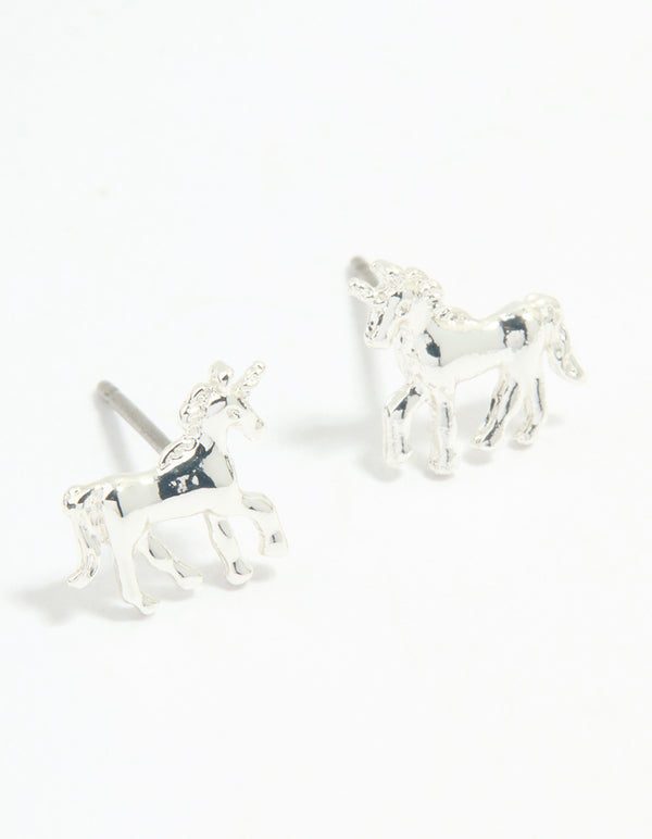 Silver Unicorn Stud Earrings