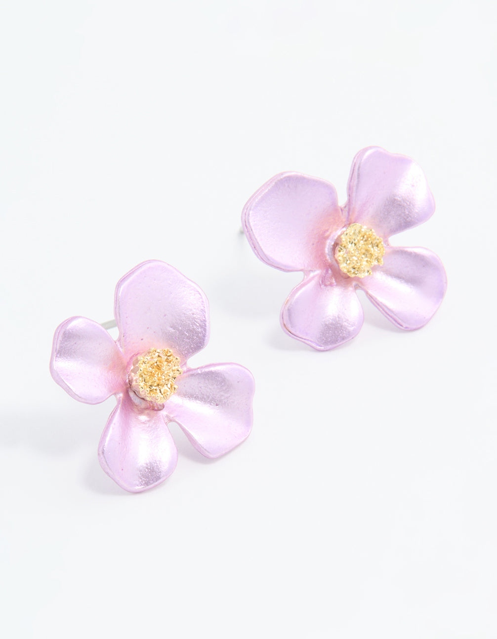 Gold Pink Pearlised Flower Stud Earrings