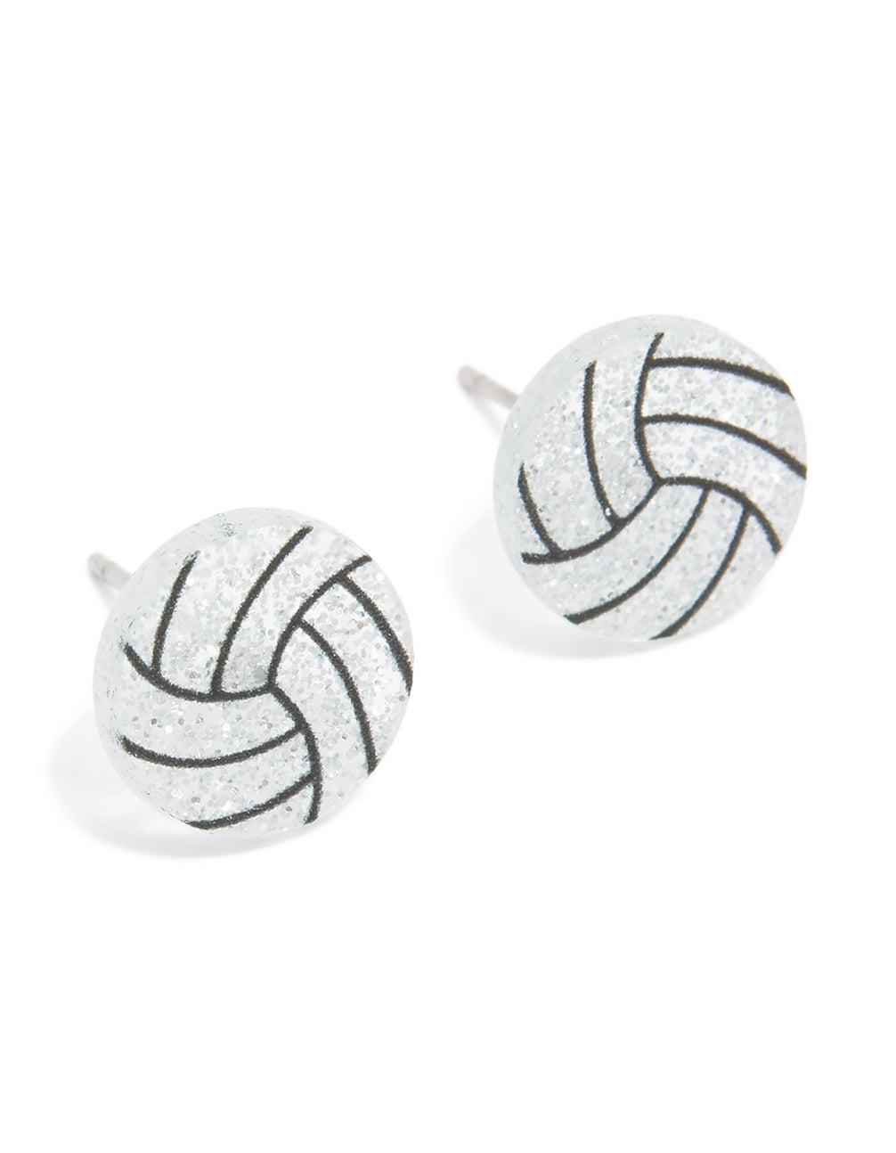 Elegantly crafted silver netball stud earrings with glitter finish front view