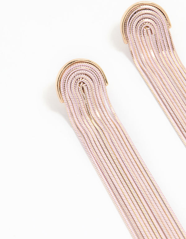 Gold Pink Waterfall Cut Chain Earrings