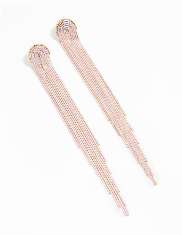 Gold Pink Waterfall Cut Chain Earrings