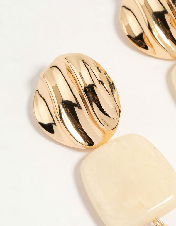 Gold Triple Stone Drop Earrings