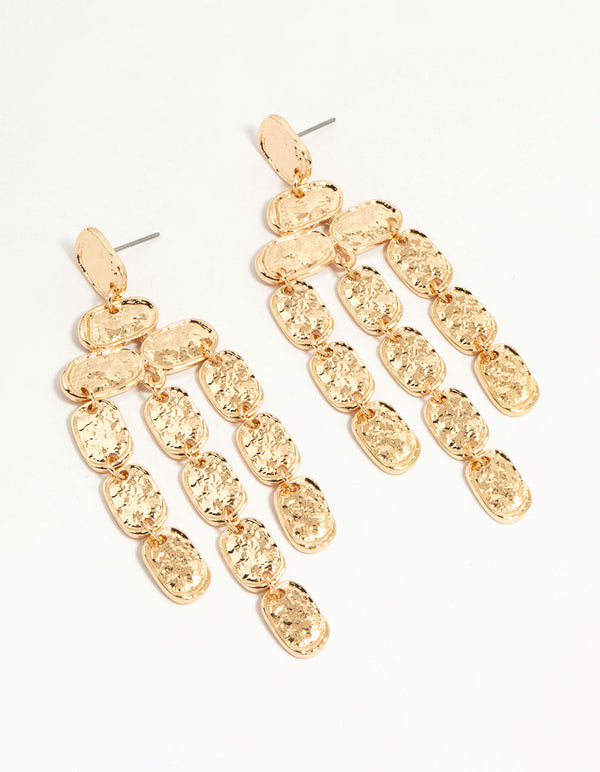Gold Hammered Drop Earrings