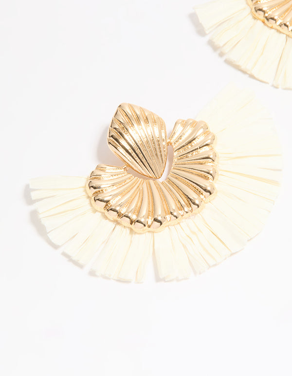 Gold Raffia Fan Stud Earrings