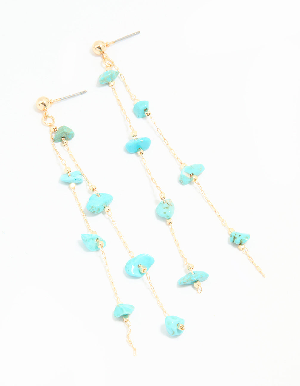 Gold Blue Semi Precious Stone Statement Chain Drop Earrings