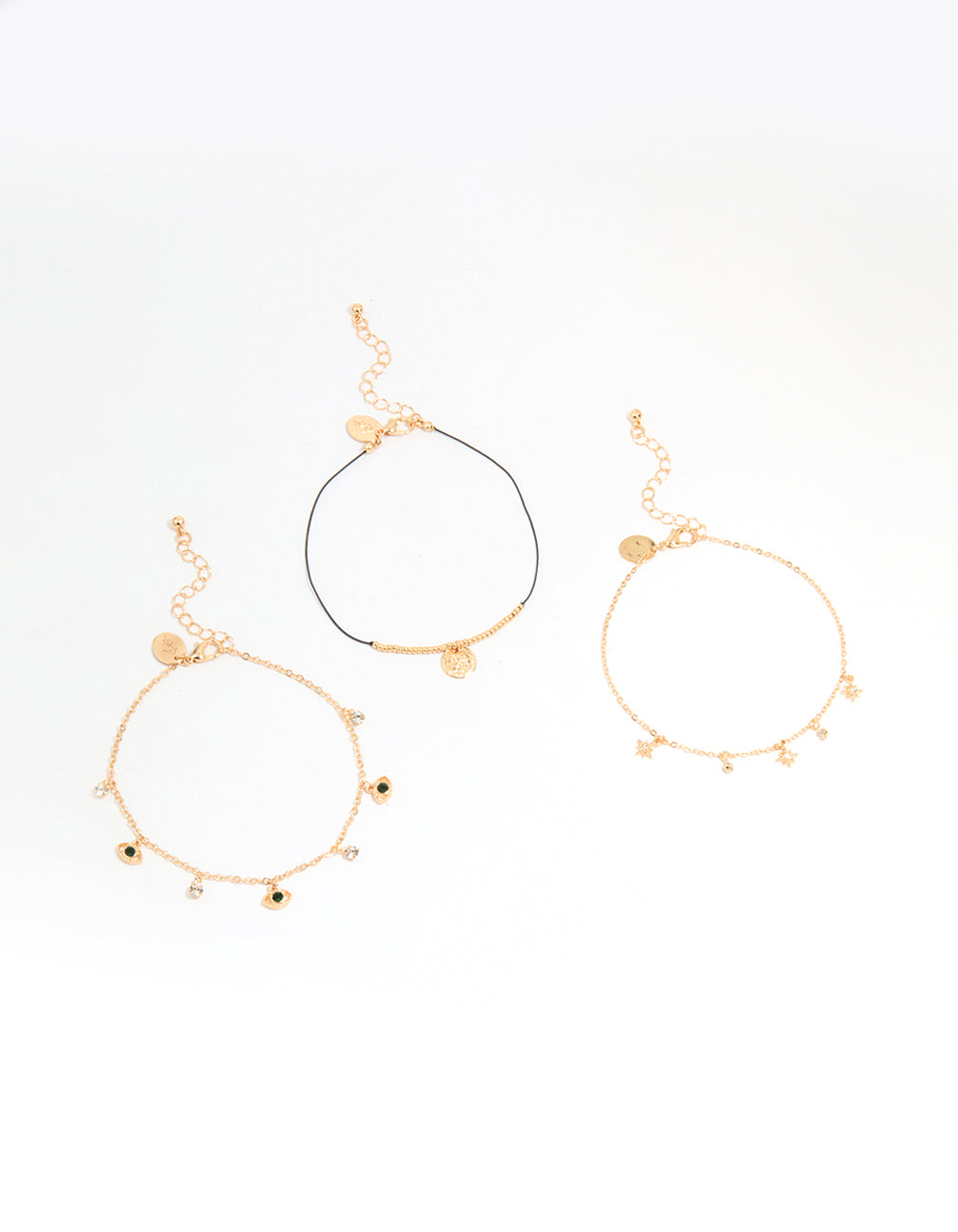 Gold Evil Eye & Coin Chain Anklets 3-Pack