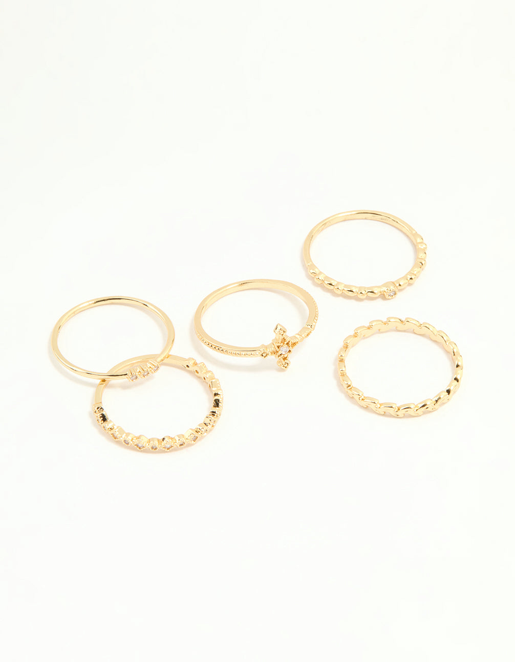 Gold Plated Dainty Cubic Zirconia Stacking Rings 5-Pack