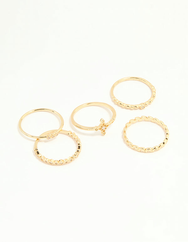Gold Plated Dainty Cubic Zirconia Stacking Rings 5-Pack