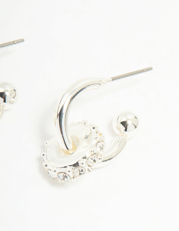 Silver Diamante Rondell Hoop Earrings