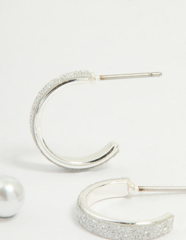 Silver Glitter Paper & Pearl Stud Earrings 2-Pack
