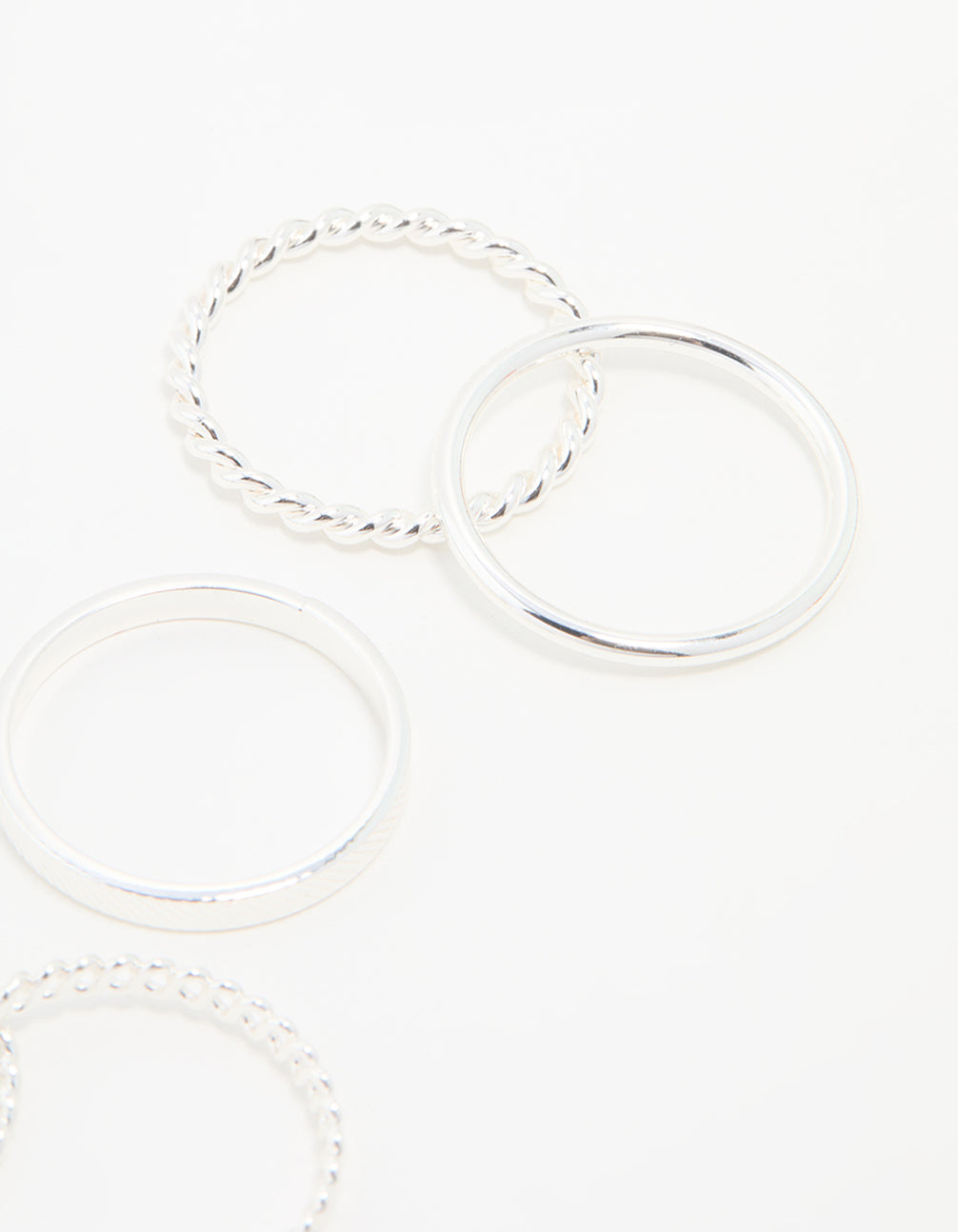 Silver Thin Twisted Stacking Rings 6-Pack