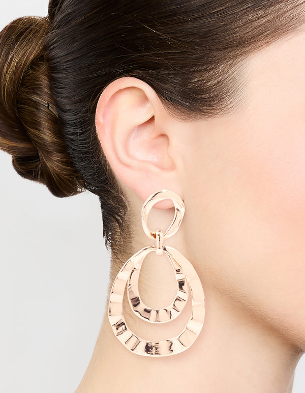 Gold Hammered Circle Drop Earrings